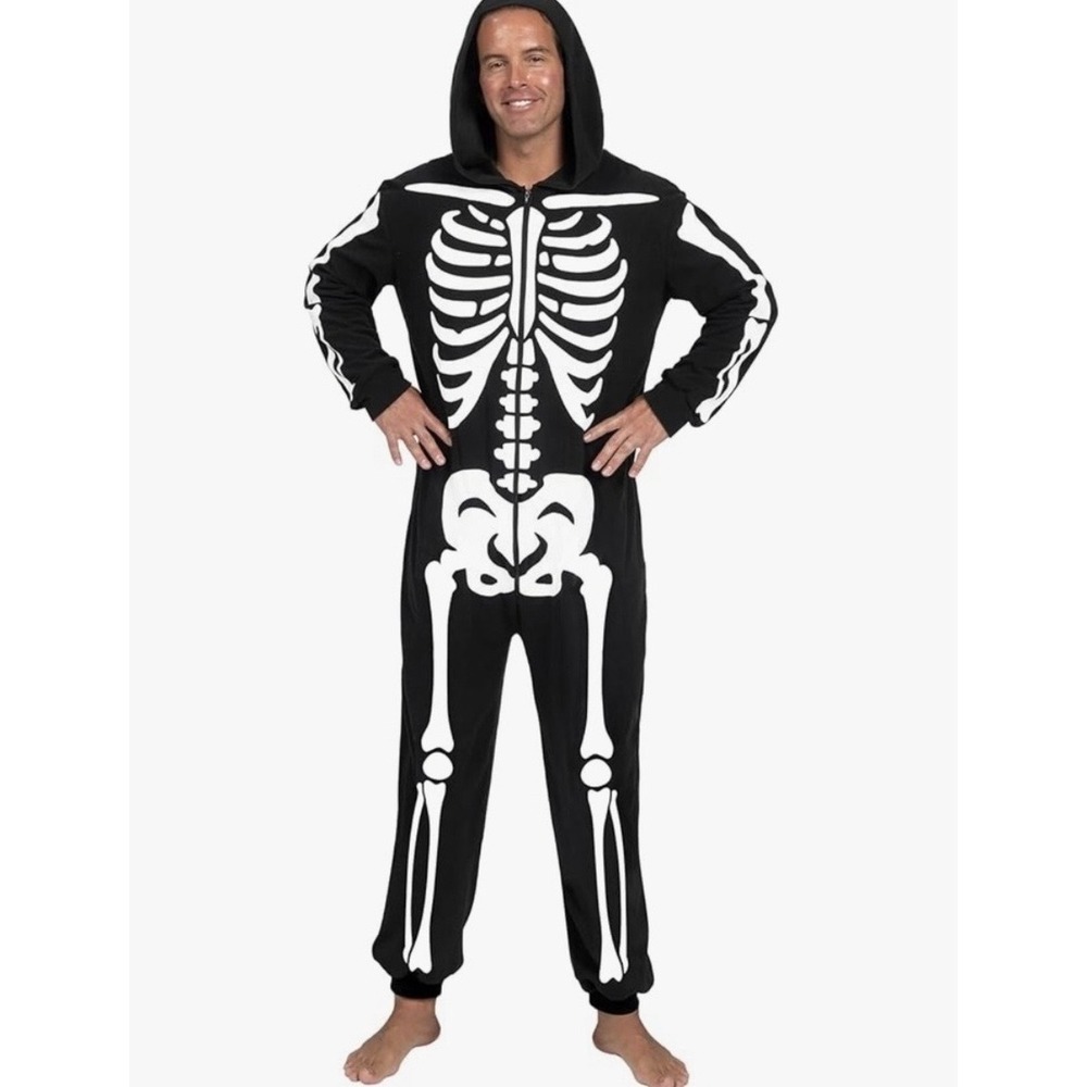 NEW Spooktacular Creations Skeleton Hooded Jumpsuit Mens Medium Halloween